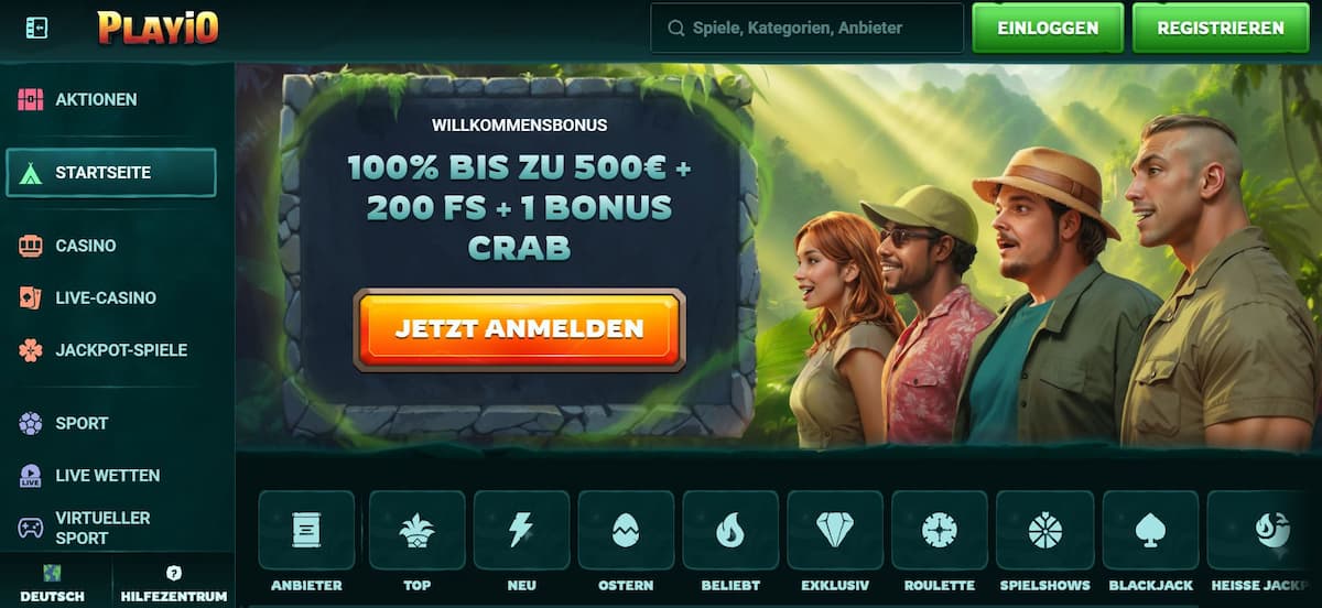 Playio-Start ohne KYC, erst vor Auszahlung Pflicht. Curacao-lizenziert, mit großer Spielvielfalt: Slots, Tischspiele & Live-Casino. Unterstützt Kreditkarten, Bank & E-Wallets. Schnelle Auszahlungen, 24/7 Support & Boni auch für Freizeitspieler.